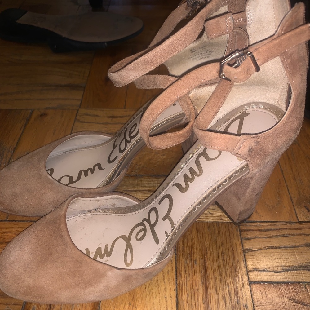Sam Edelman Camel Suede Round Toe Block Heels. - image 1